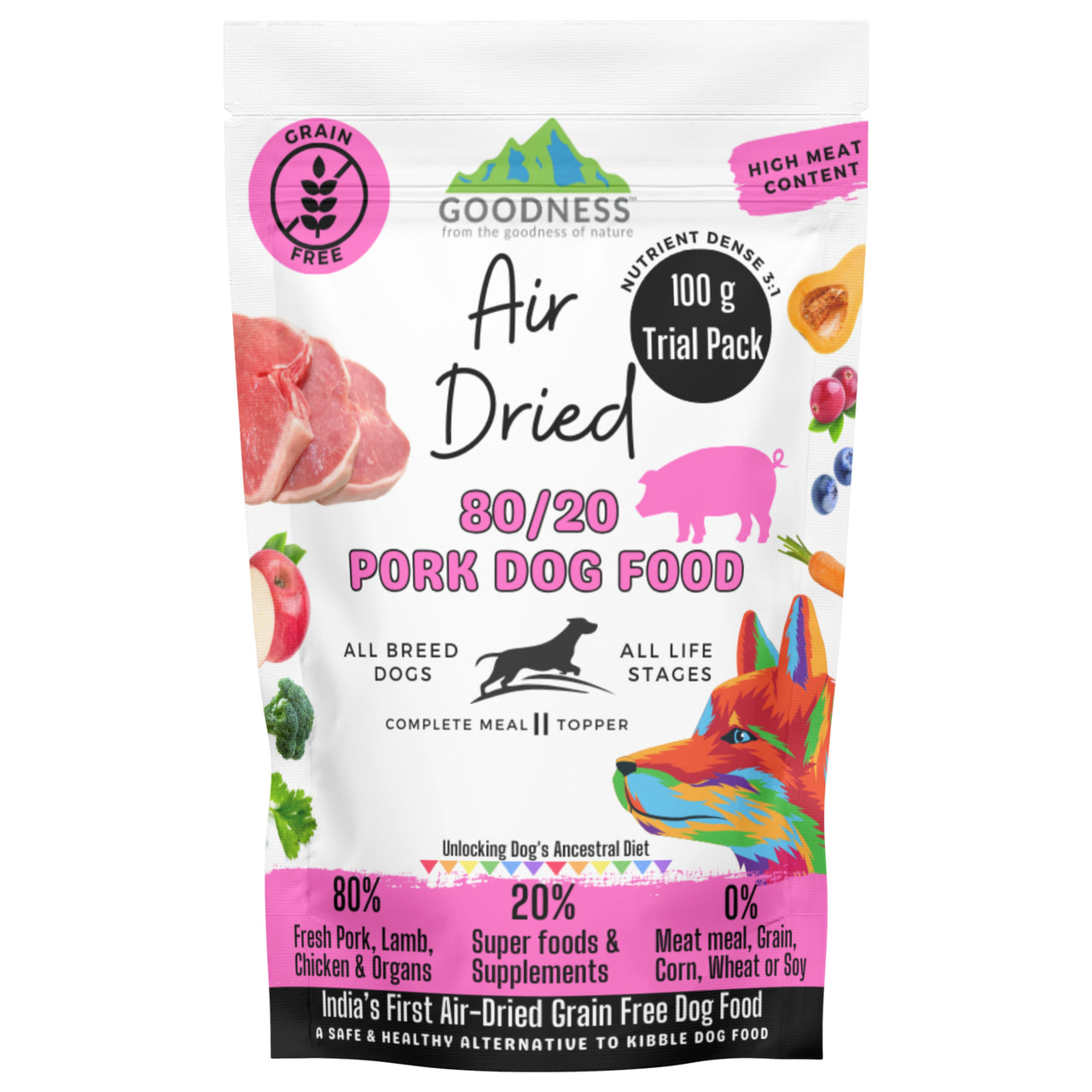 80/20 Pork Air Dried Dog Food - Grain Free, Natural, High Protein & Fat, All Breeds & All Life Stages