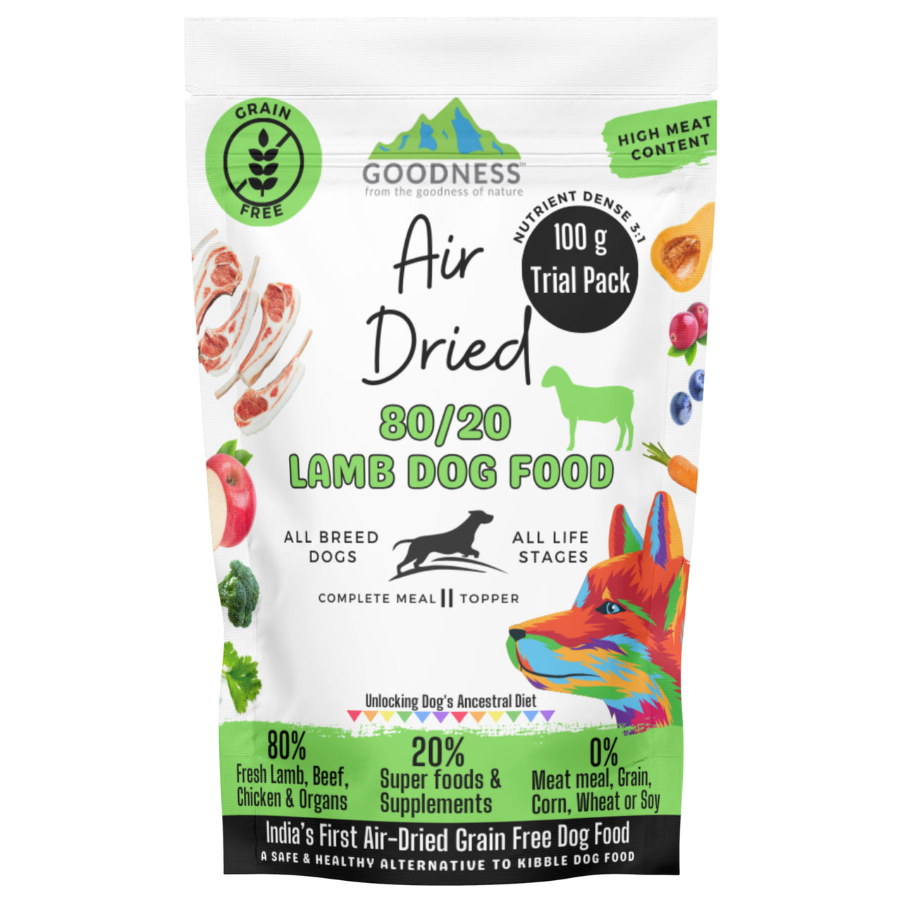 80/20 Lamb Air Dried Dog Food - Grain Free, Natural, High Protein & Fat, All Breeds & All Life Stages