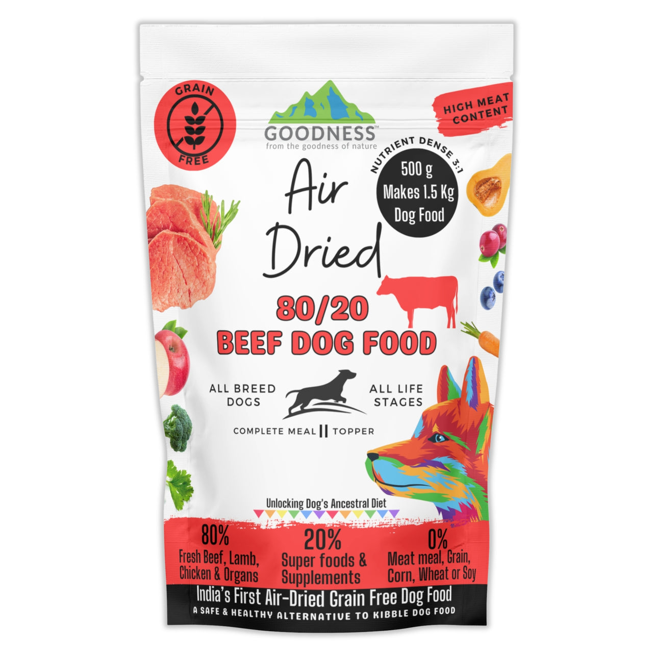 80/20 Beef Air Dried Dog Food - Grain Free, Natural, High Protein & Fat, All Breeds & All Life Stages