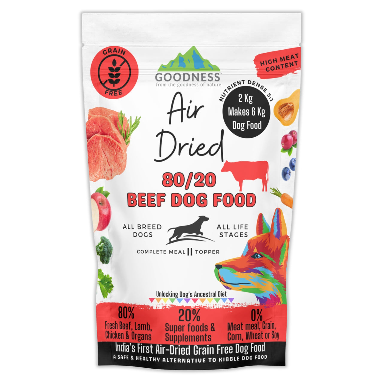 80/20 Beef Air Dried Dog Food - Grain Free, Natural, High Protein & Fat, All Breeds & All Life Stages