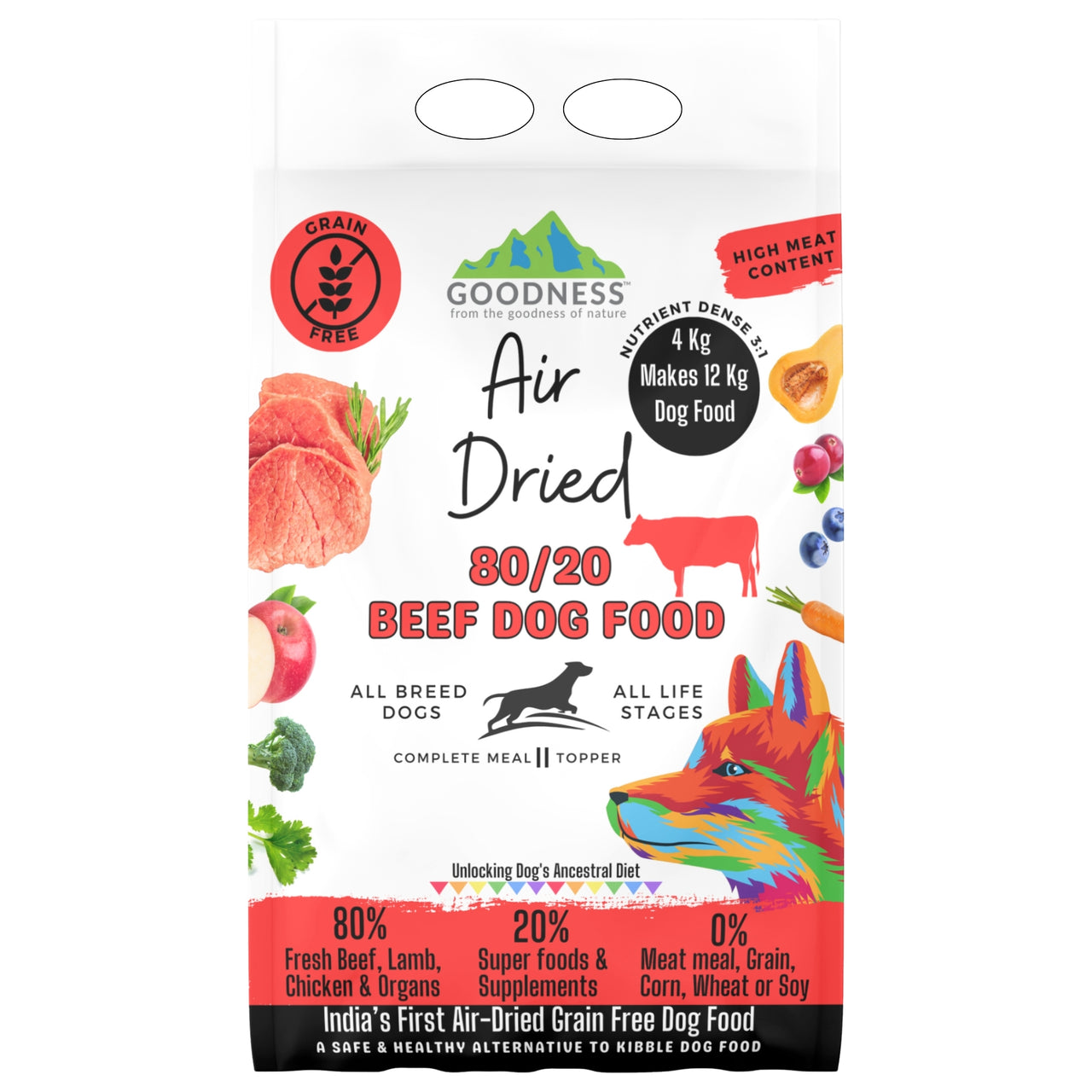 80/20 Beef Air Dried Dog Food - Grain Free, Natural, High Protein & Fat, All Breeds & All Life Stages