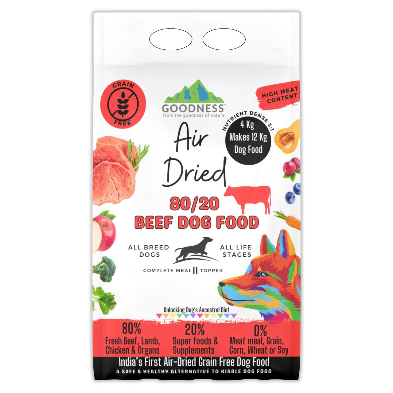 80/20 Beef Air Dried Dog Food - Grain Free, Natural, High Protein & Fat, All Breeds & All Life Stages